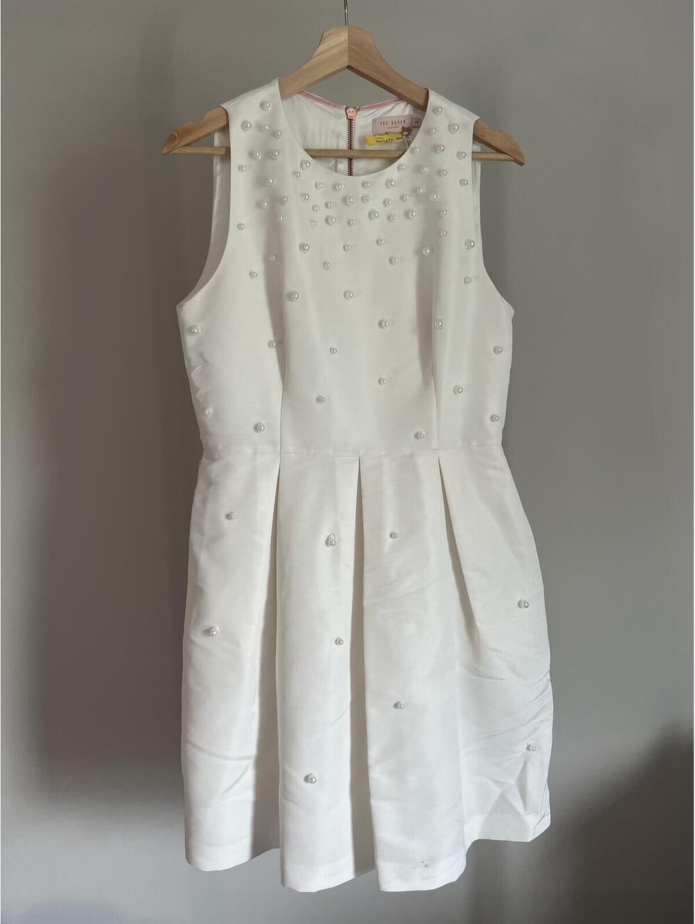 Ted Baker Milliea Pearl Embellished Dress, White, Size US 8 - Picture 2 of 9